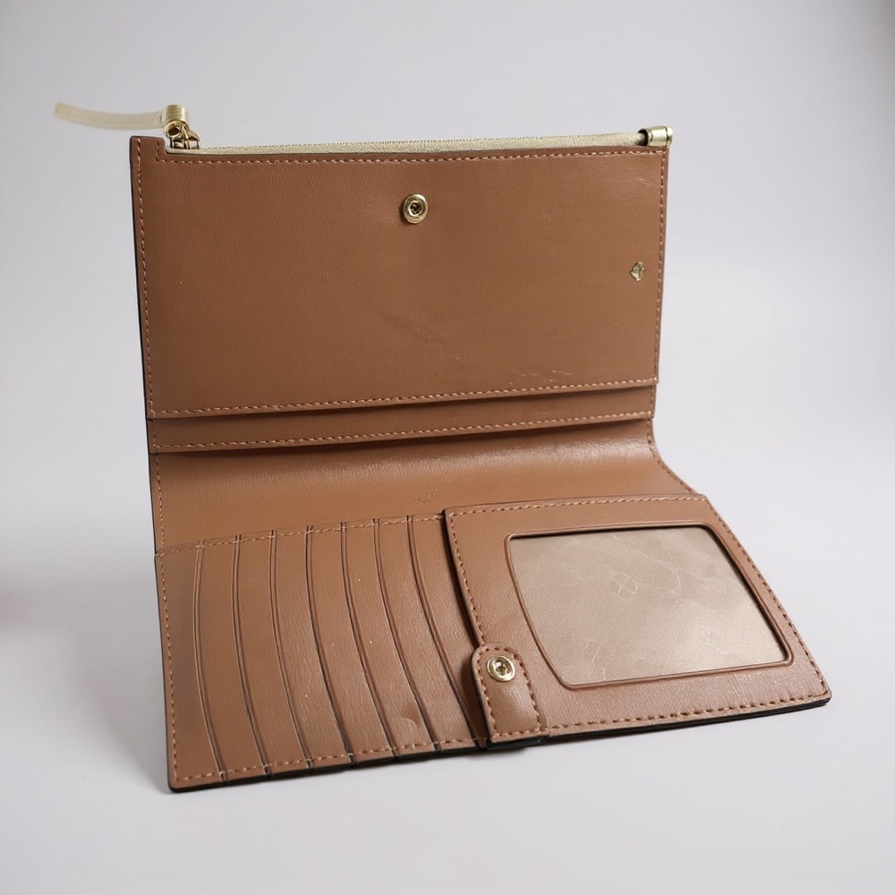 Kate Spade Two-Tone Saffiano Leather Wristlet Wallet Beige Black - Picture 3 of 8
